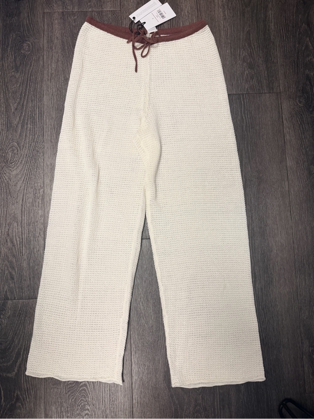 Onia Linen Knit Drawstring Pant | Egret/Cappuccino NWT
